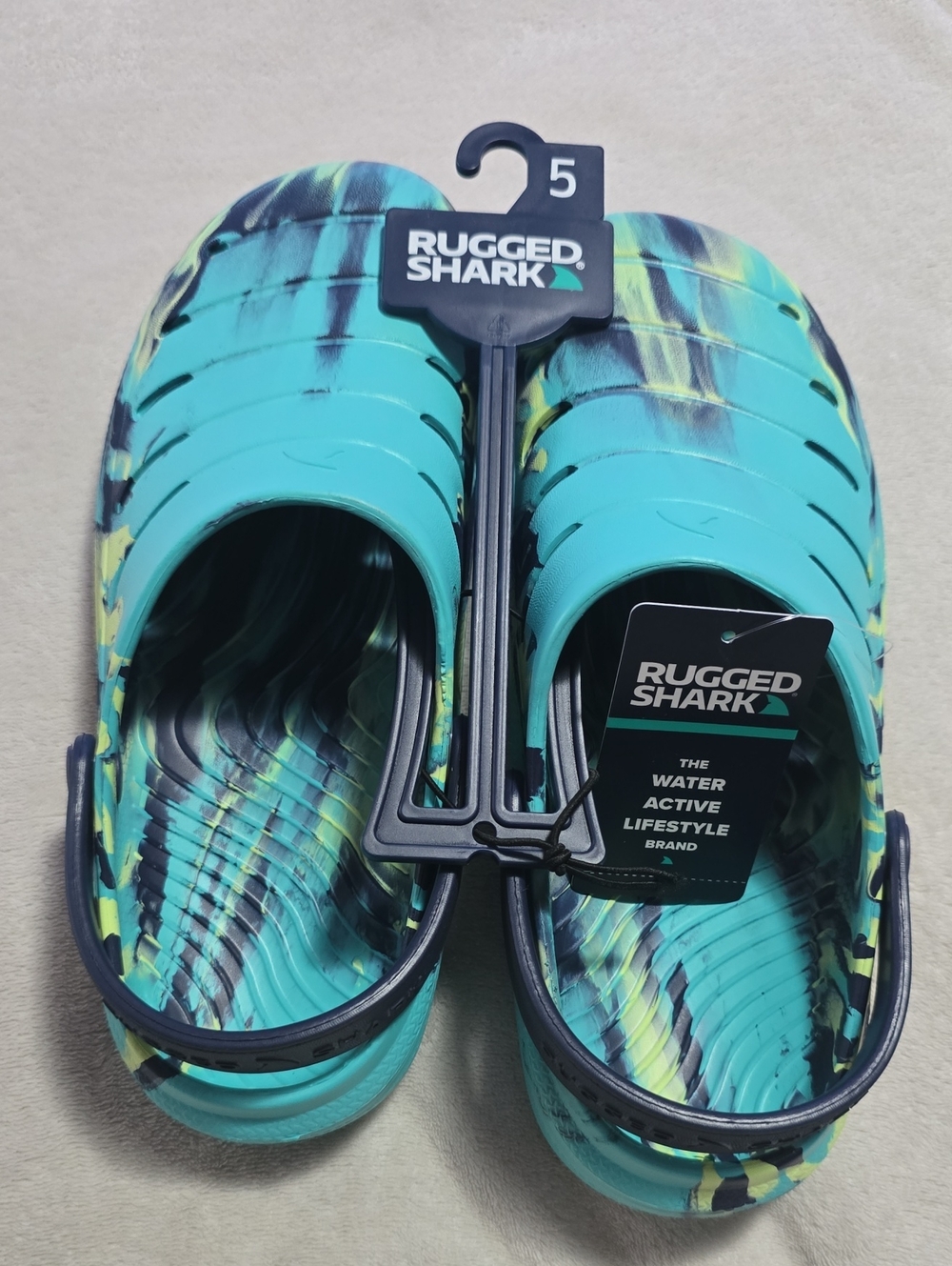 Rugged Shark Kids' Turquoise & Navy Water Clogs